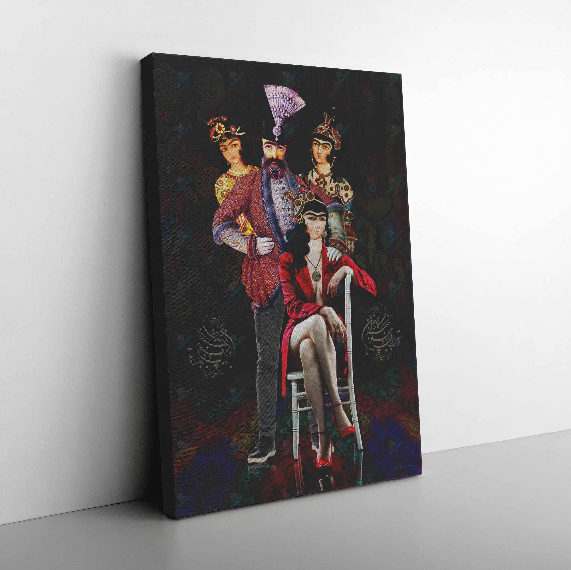 Qajar Court Persian canvas displayed in an interior setting, view 6