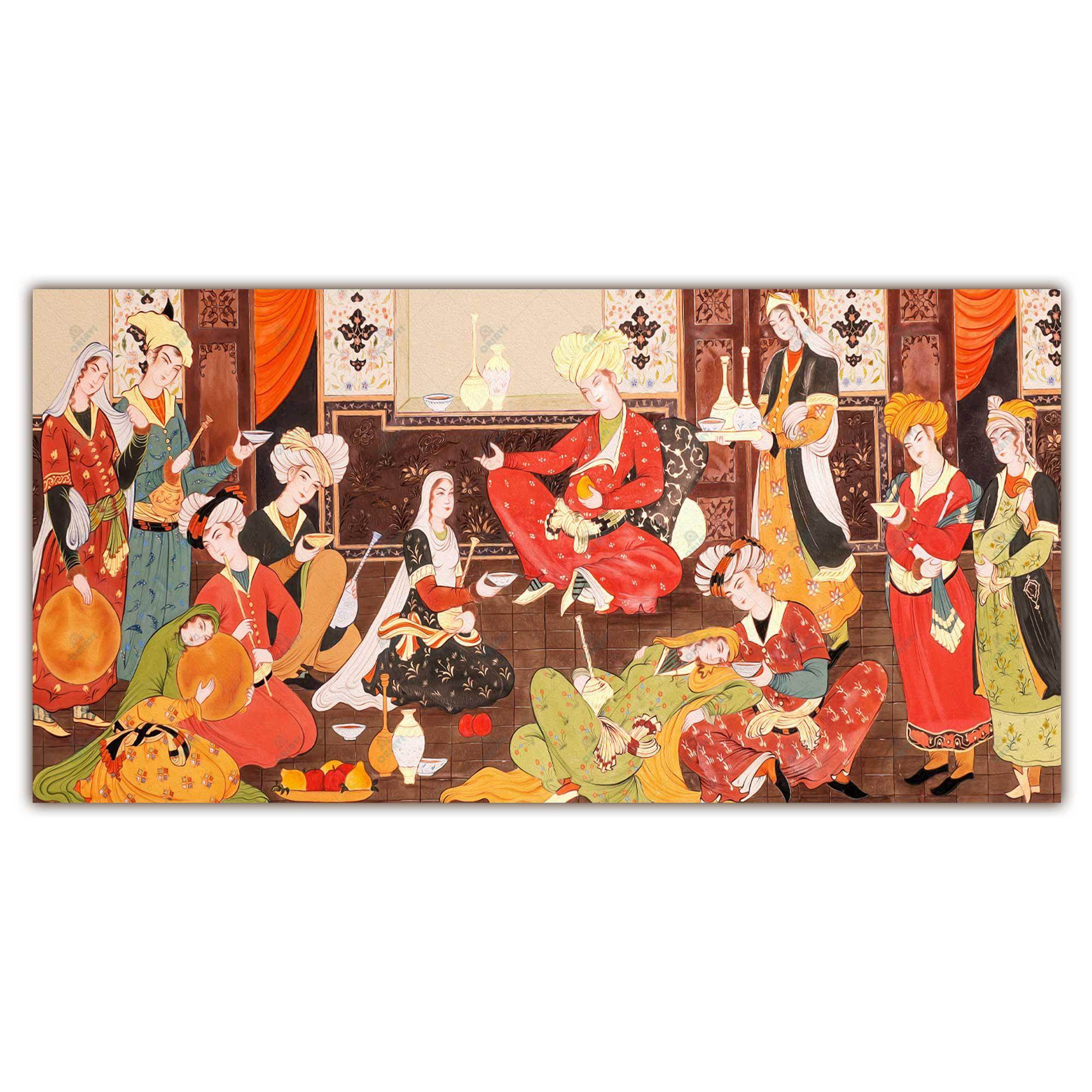 Antique Persian Miniature Persian canvas displayed in an interior setting, view 4