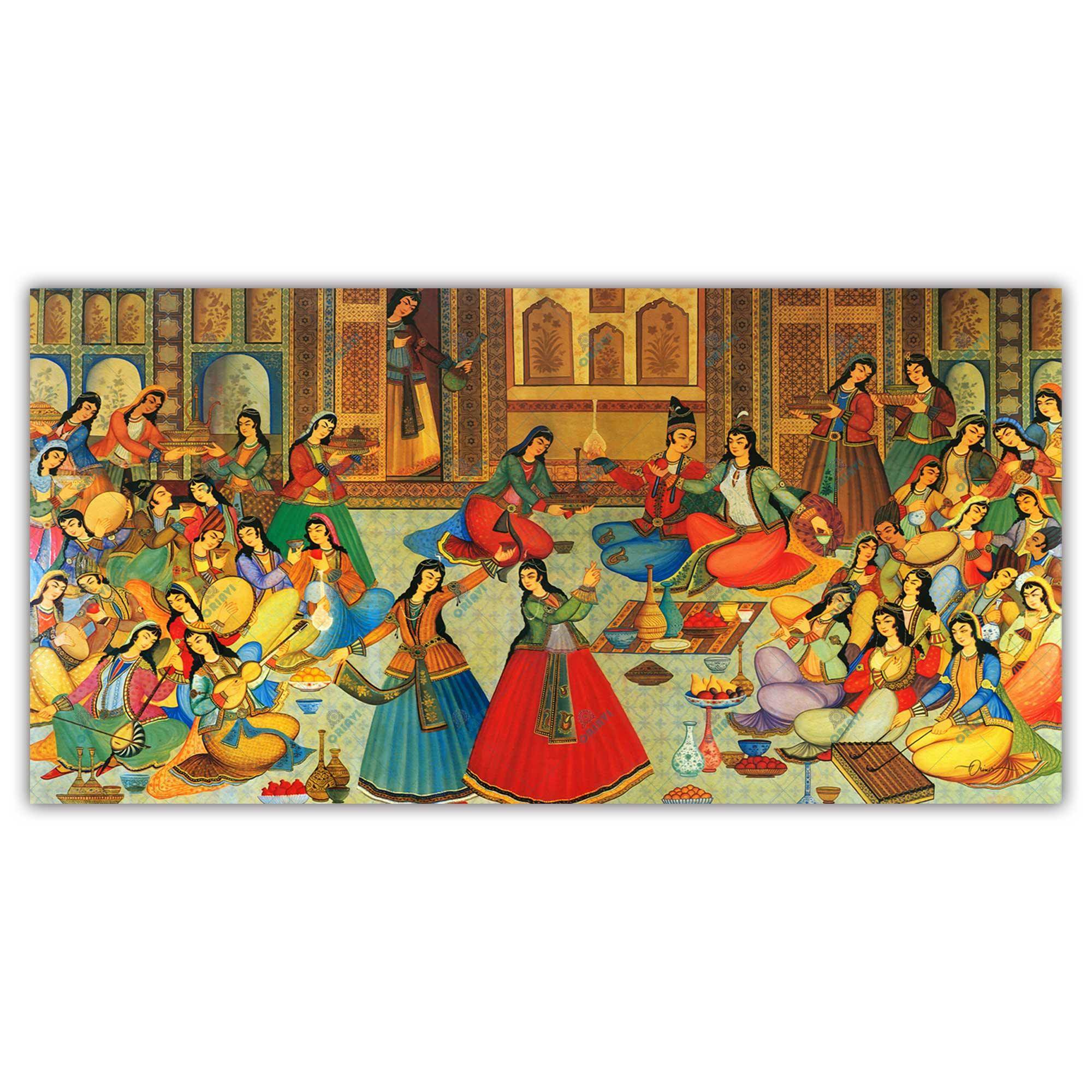 Bazm-o Raghs Persian canvas displayed in an interior setting, view 5