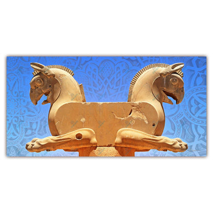 Huma Bird in Persepolis | Persian Wall Art | Iranian Wall Decor - ORIAVI Persian Art, persian artwork for sale, persian calligraphy, persian calligraphy wall art, persian mix media wall art, persian painting, persian wall art