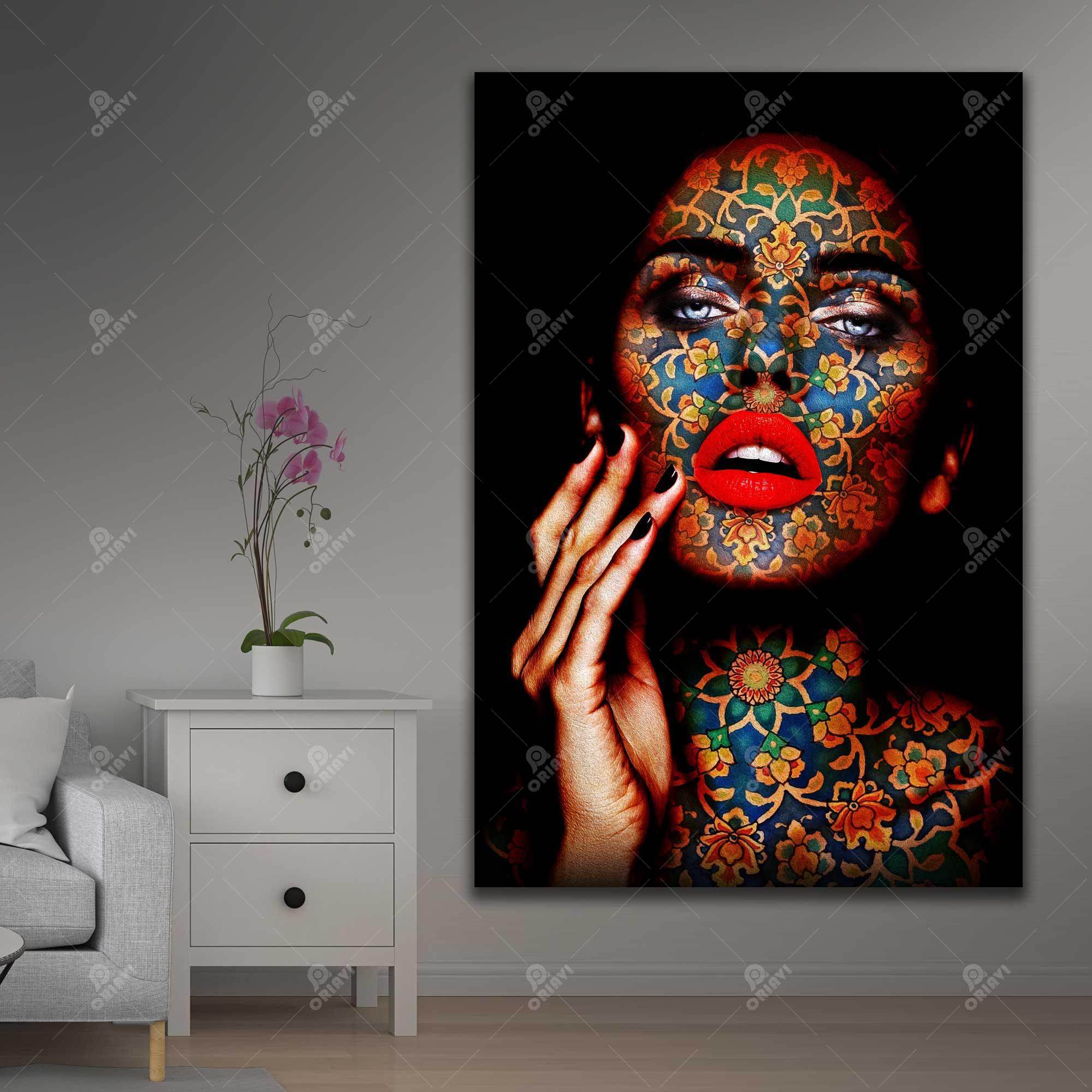 Lovely Face — Persian Floral Portrait Canvas