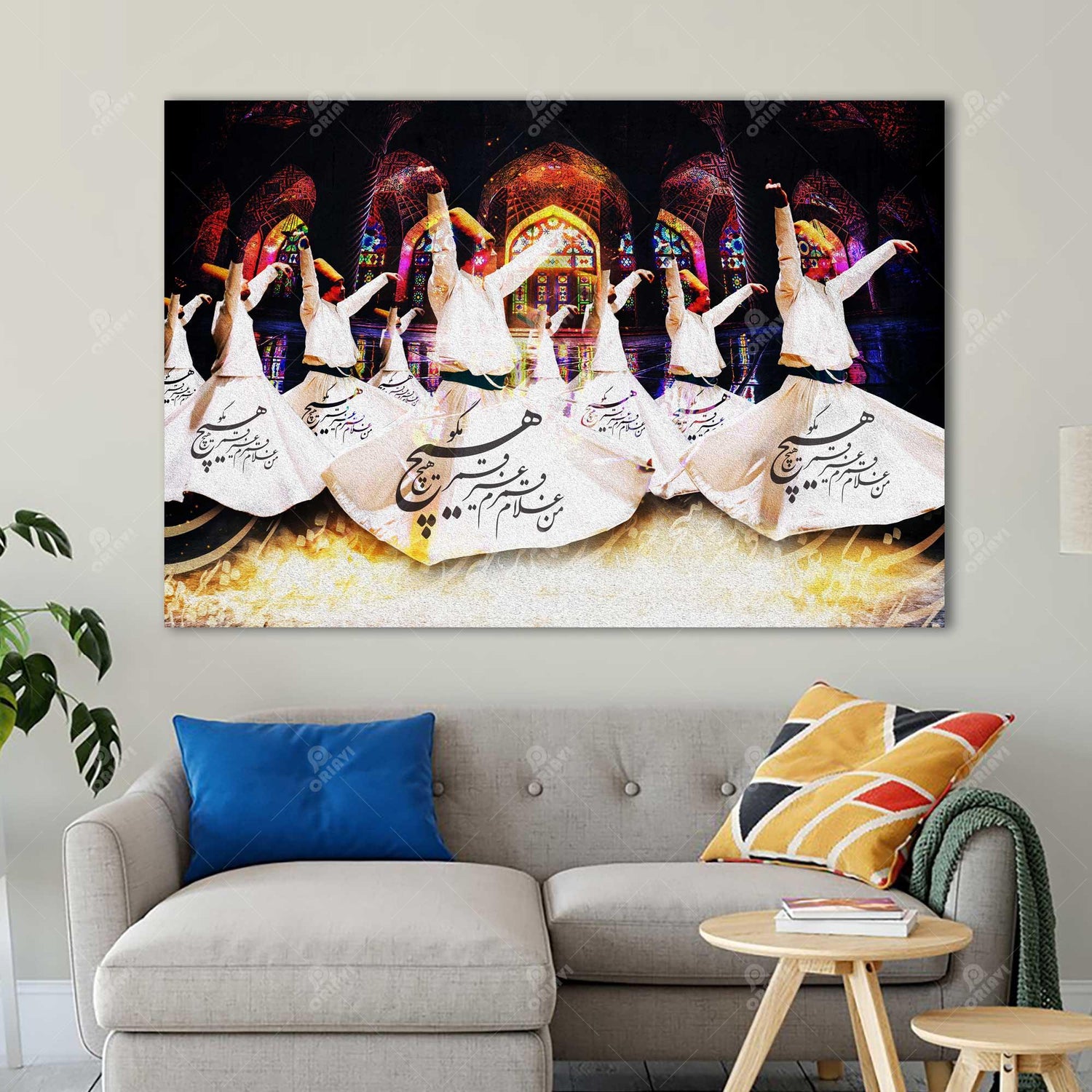 Fill blank walls with beautiful persian artwork.  من غلام قمرم غیر قمر هیچ مگو Available in canvas, print and framed. Persian calligraphy wall art, High Quality and Ready to Hang. This Modern Persian Wall décor completes and elevates your home. Amazing and eye-catching for your home or office.