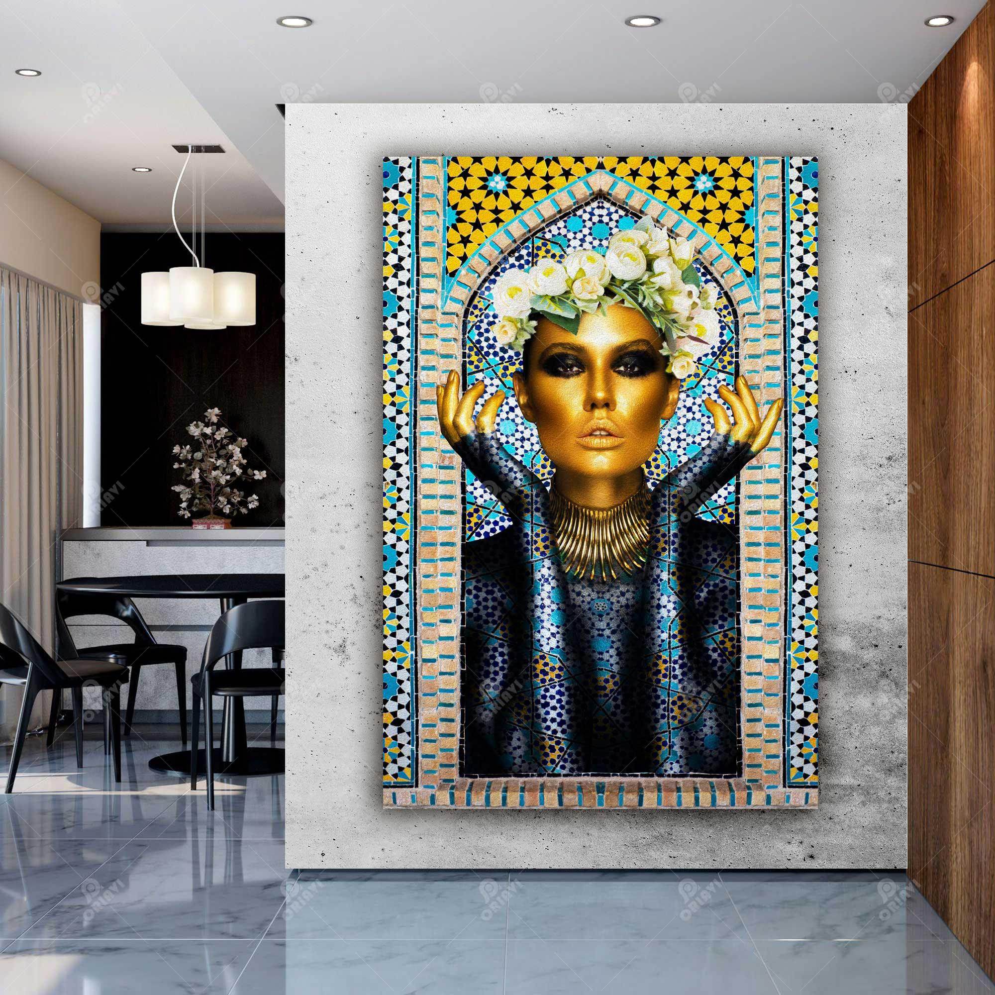 Persian Tile Girl — Persian Mosaic Portrait Canvas