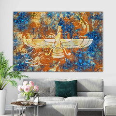Faravahar — Blue and Copper Persian Heritage Canvas